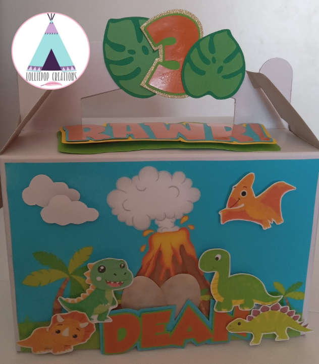 Dinosaur Cartoon Themed and Personalised Party Boxes (10 Boxes) PLUS 10 FREE Cupcake Toppers