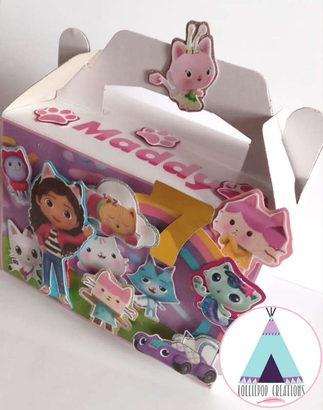 Gabby's Dollhouse Themed and Personalised Party Boxes (10 Boxes) PLUS 10 FREE Cupcake Toppers