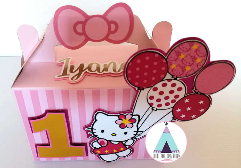 HELLO KITTY PERSONALISED PARTY BOXES (10 Boxes) PLUS 10 FREE CUPCAKE TOPPERS