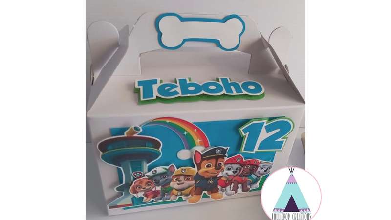Paw Patrol Themed Personalised Party Boxes (10boxes) PLUS 10 FREE Cupcake Toppers