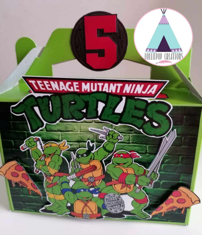 Ninja Turtles Themed and Personalised Party Boxes (10 Boxes) PLUS 10 FREE CUPCAKE TOPPERS
