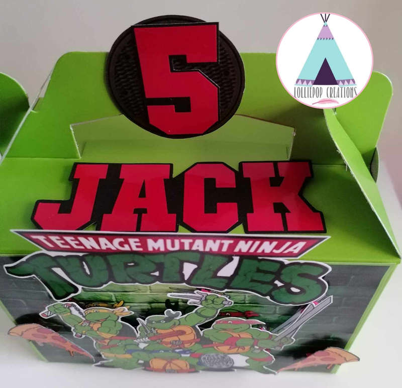 Ninja Turtles Themed and Personalised Party Boxes (10 Boxes) PLUS 10 FREE CUPCAKE TOPPERS