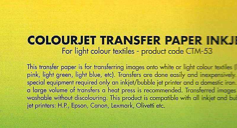 IRON ON TRANSFER PAPER INKJET FOR WHITE & LIGHT COLOURED TEXTILES