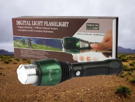 108000 Lumen Digital-Light Aluminium Waterproof LED Flashlight - Black