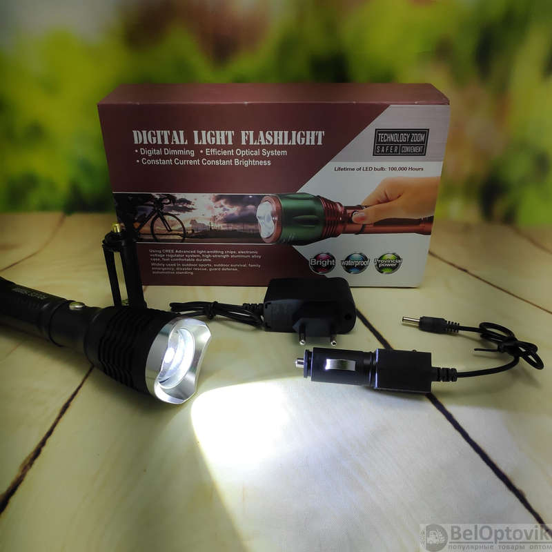 108000 Lumen Digital-Light Aluminium Waterproof LED Flashlight - Black