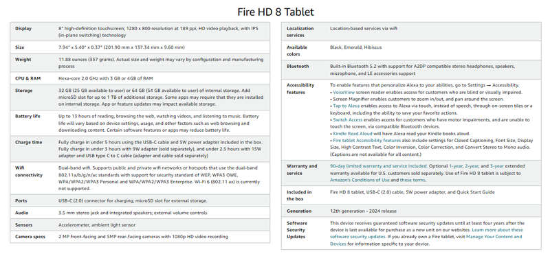 Amazon Fire Tablet HD8 Bundle (Latest 2024 Model)