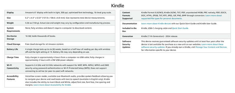 Amazon Kindle 2024 Bundle (Matcha 6" Kindle Gen 11 + CAWA Clear Cover) -NO ADS-