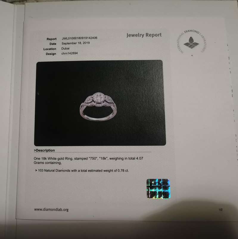 Brilliant cut  18ct white gold ring stamped '750' with 103 natural diamonds estimated weight 0.78 ct