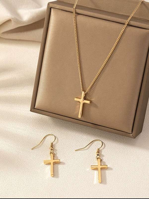 Wow amazing luxurious cross gold plated juwelry set