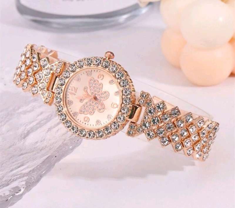 2pc pink diamond decor watch for woman