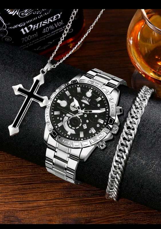 Wow amazing luxurious 3pcs Men's soki Quartz Wath set