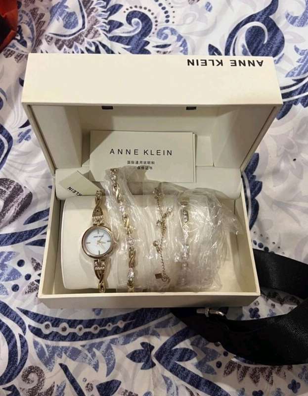 Anne Klein Women gold plated watch set
