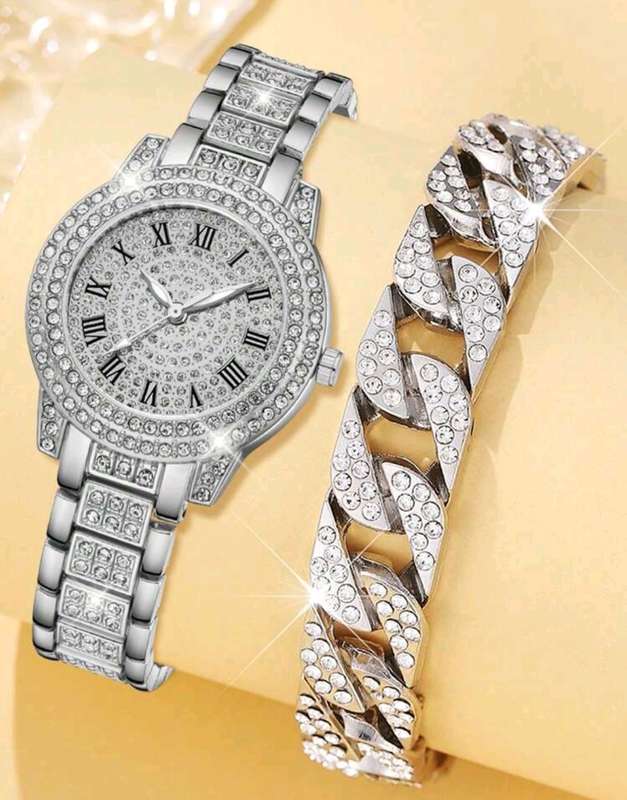 2pc diamond decor Quartz Watch set