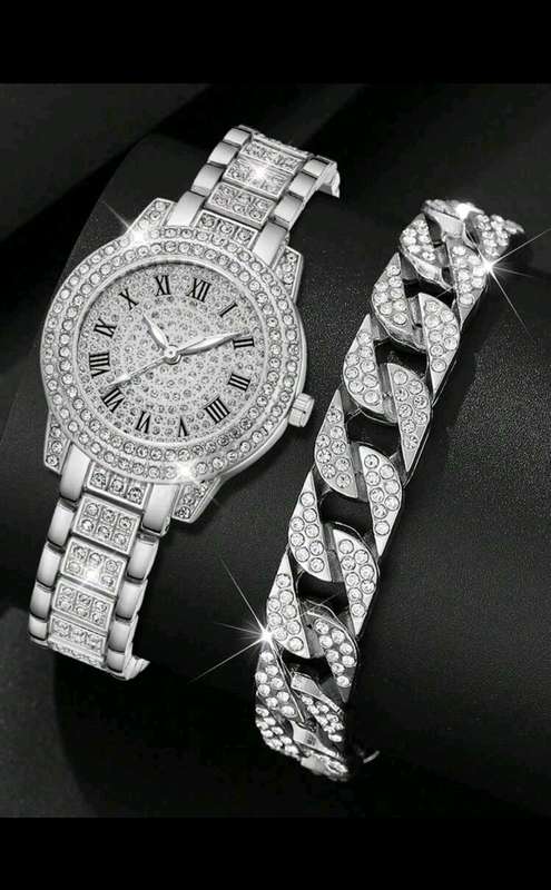 2pc diamond decor Quartz Watch set