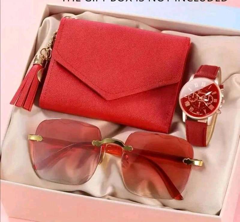 Wow amazing luxurious woman watch, Wallet and fashion sunglasses gift set