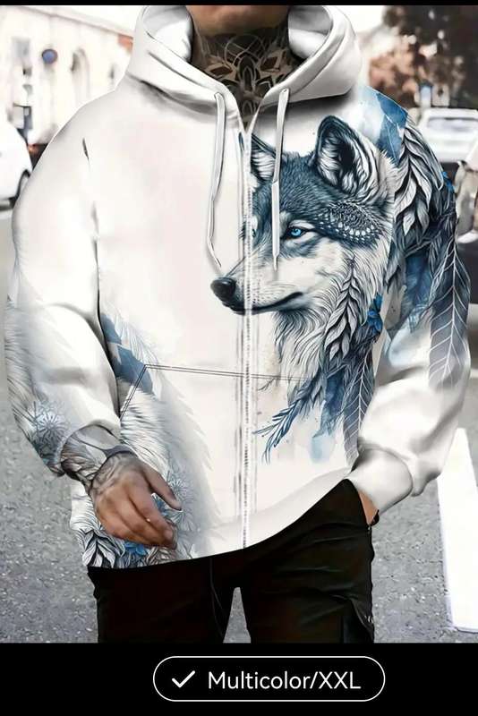 Wow amazing luxurious Men's Manfinity wolf printed hoodie jacket