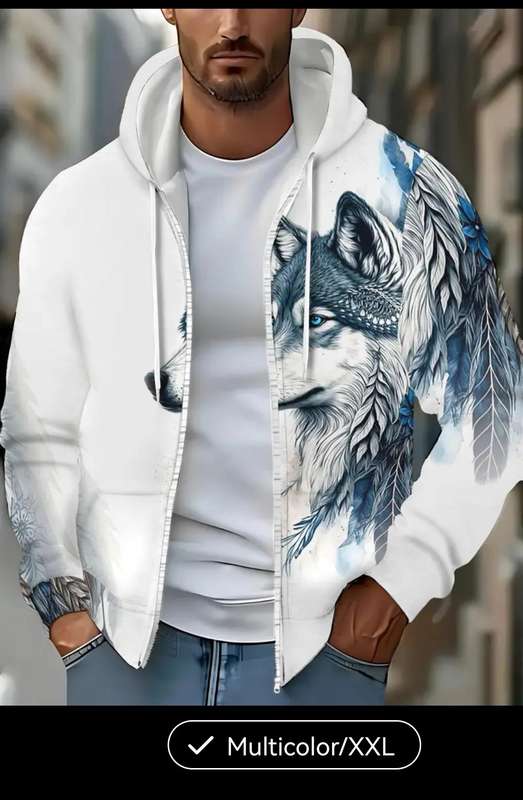 Wow amazing luxurious Men's Manfinity wolf printed hoodie jacket