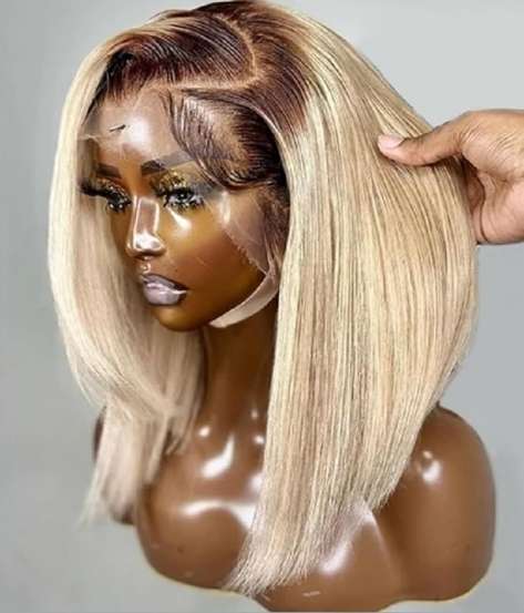 Ear to ear Lace Frontal 13x4 Peruvian Hair Wig Ombre ash brown 12 inch. Grade 12A