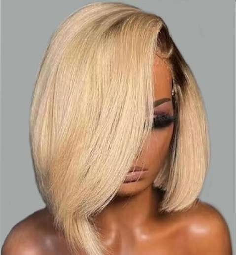Ear to ear Lace Frontal 13x4 Peruvian Hair Wig Ombre ash brown 12 inch. Grade 12A