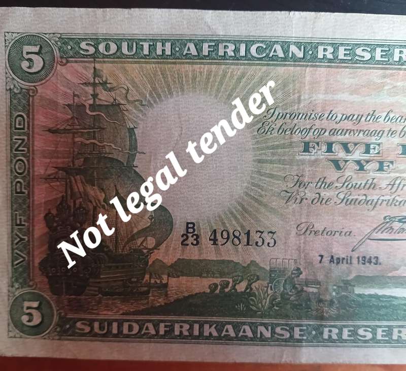 SOUTH AFRICAN 5 POUND B/23 498133 J POSTMUS