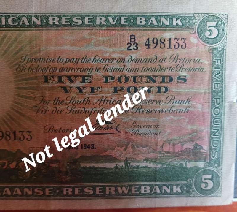 SOUTH AFRICAN 5 POUND B/23 498133 J POSTMUS