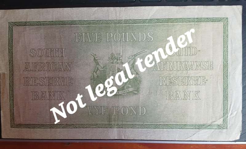 SOUTH AFRICAN 5 POUND B/23 498133 J POSTMUS