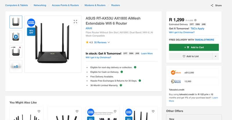 ASUS RT-AX53U AX1800 AiMesh Extendable Wifi 6 Router