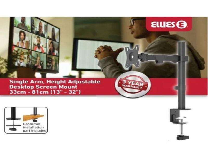 ELLIES Single Arm Height Adjustable Desktop Screen Bracket (13"-32") HEAVY DUTY