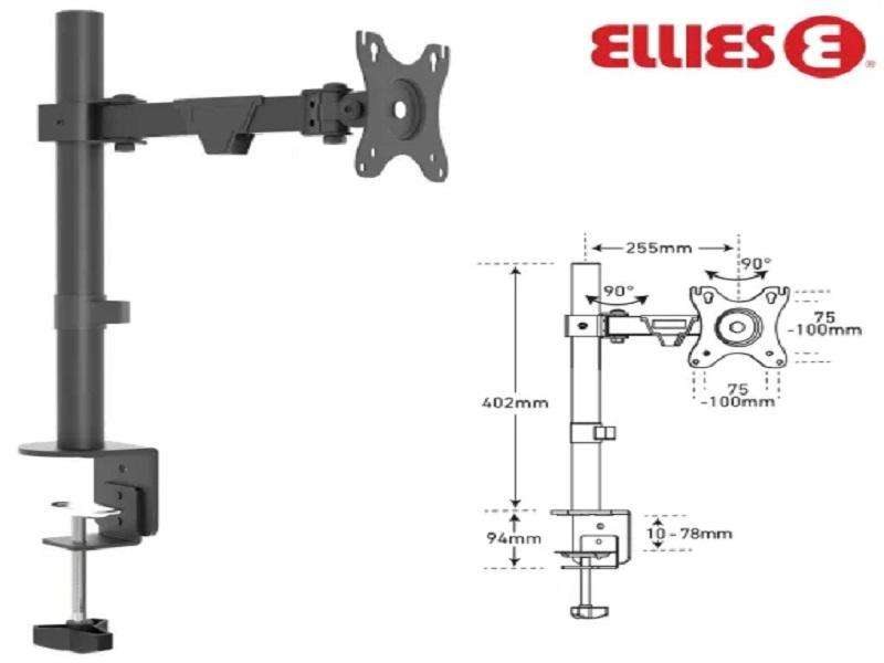 ELLIES Single Arm Height Adjustable Desktop Screen Bracket (13"-32") HEAVY DUTY
