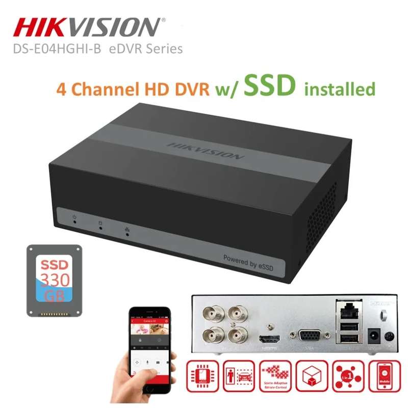 Hikvision 4-ch 1080p Lite 1U H.265 330GB eSSD DVR