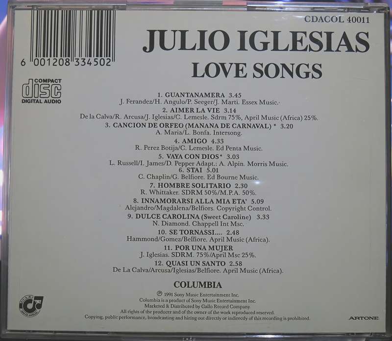 JULIO IGLESIAS love songs CD