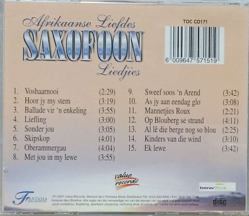 Saxofoon Afrikaanse Liefdes Liedjies CD