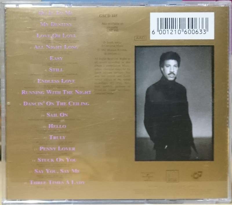 Lionel Richie Back to Front CD