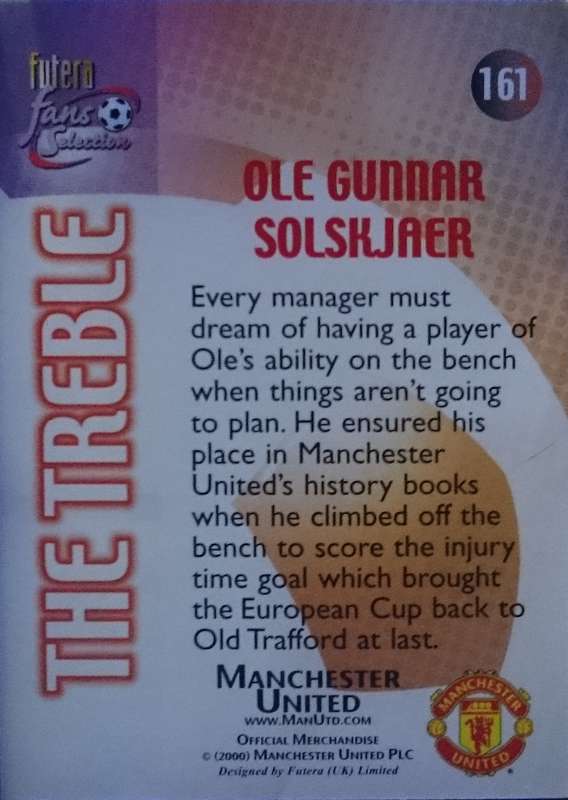 Ole Gunnar Solskjaer 161 (Manchester United) Futera Fans Selection 2000 Trading Card