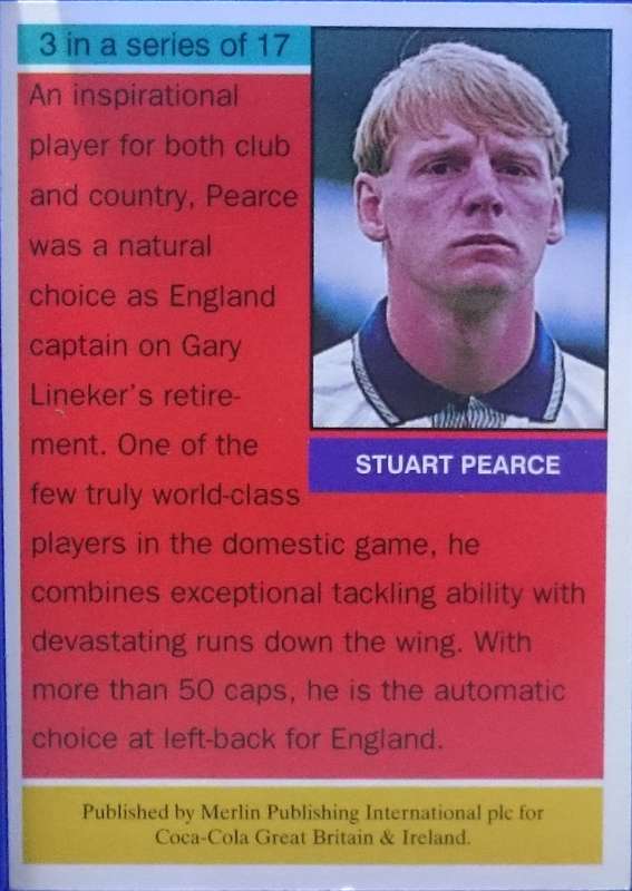 Stuart Pearce (England) Coca-Cola Trading Card
