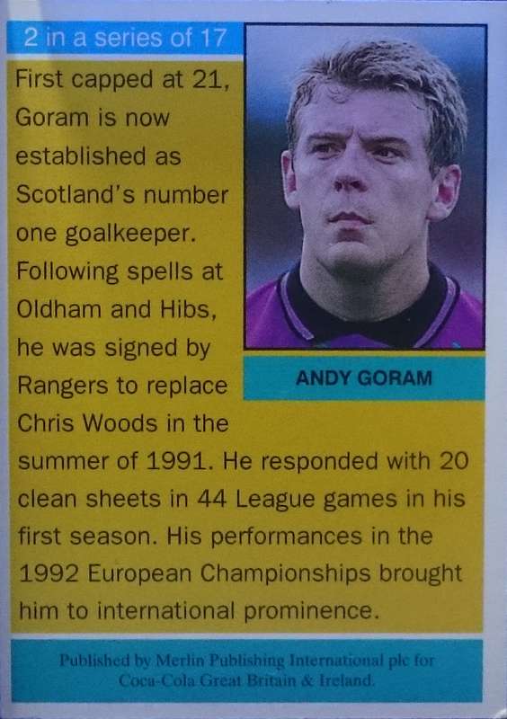 Andy Goram (Scotland) Coca-Cola Trading Card