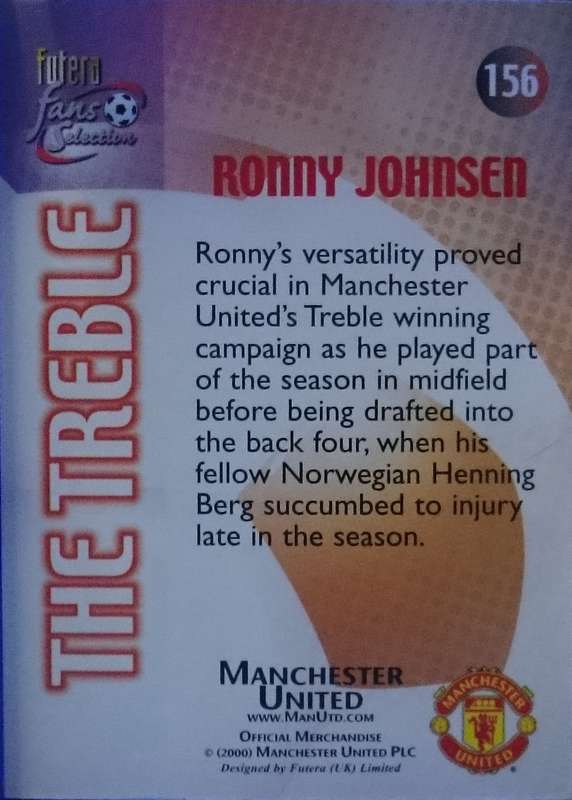 Ronny Johnsen 156 (Manchester United) Futera Fans Selection 2000 Trading Card