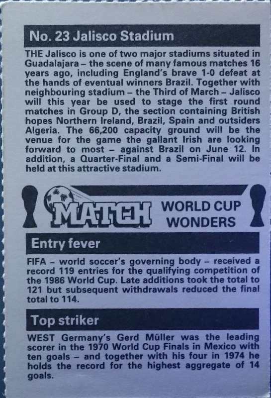 No. 8 Azteca Stadium (Mexico) Match World Cup Wonders Trading Card