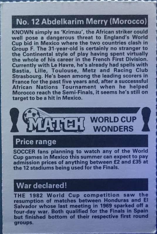 No. 12 Abdelkarim Merry (Morocco) Match World Cup Wonders Trading Card