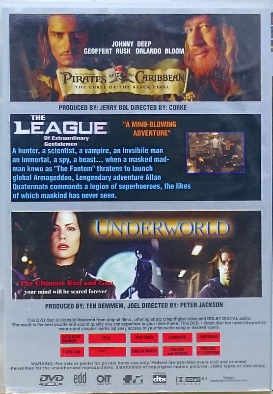 Pirates of the Caribbean + The League + Underworld (3 in 1 DVD)