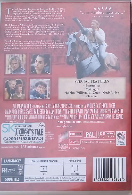 A KNIGHT'S TALE Heath Ledger DVD