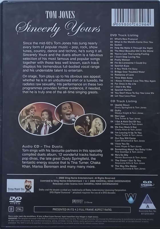 TOM JONES Sincerely Yours DVD+CD