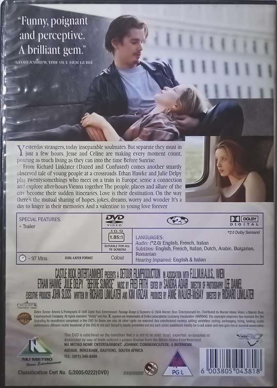 BEFORE SUNRISE Ethan Hawke DVD