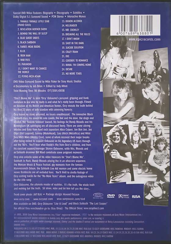 OZZY OSBOURNE Don't Blame Me DVD