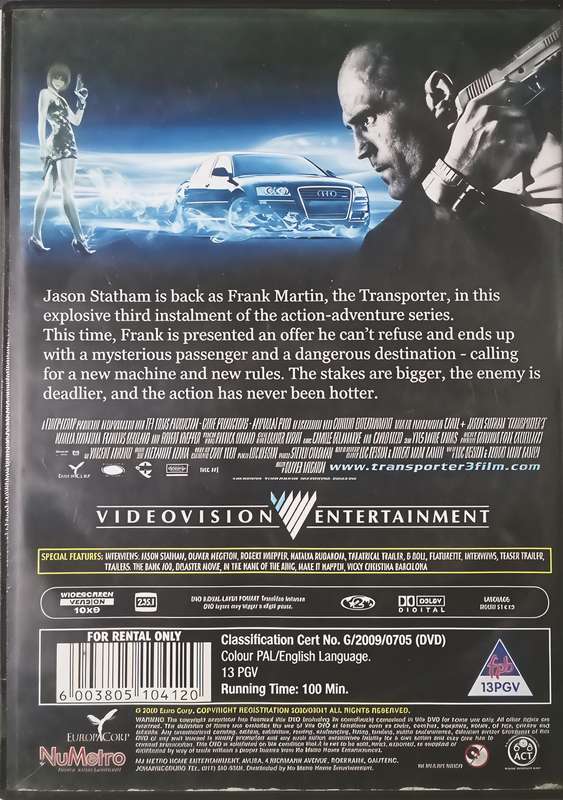 TRANSPORTER 3 Jason Statham DVD