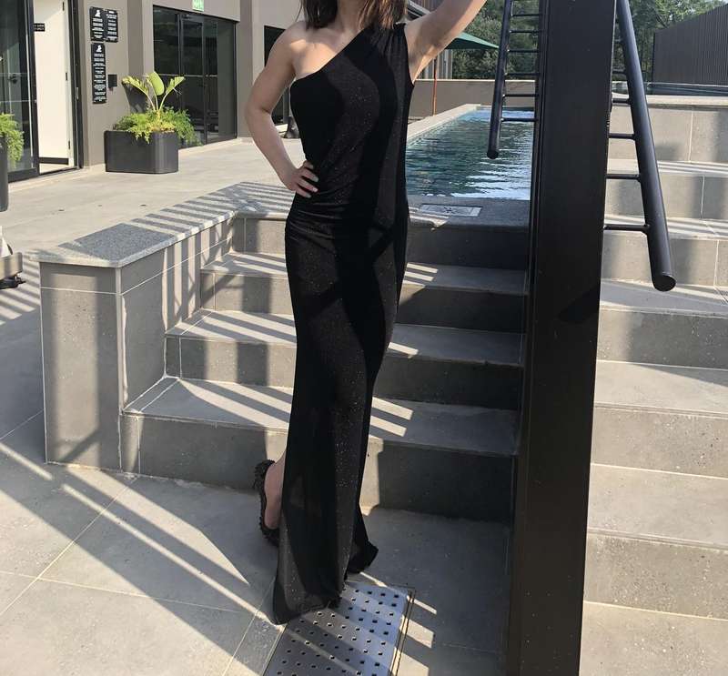 Elegant Black Glitter One-Shoulder Evening Gown  YDE (Pre-Loved)