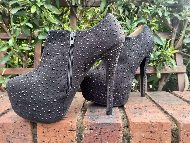 Black Sequin Stud Platform Ankle Boots
