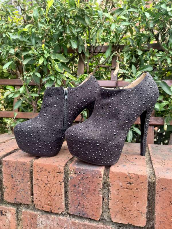 Black Sequin Stud Platform Ankle Boots