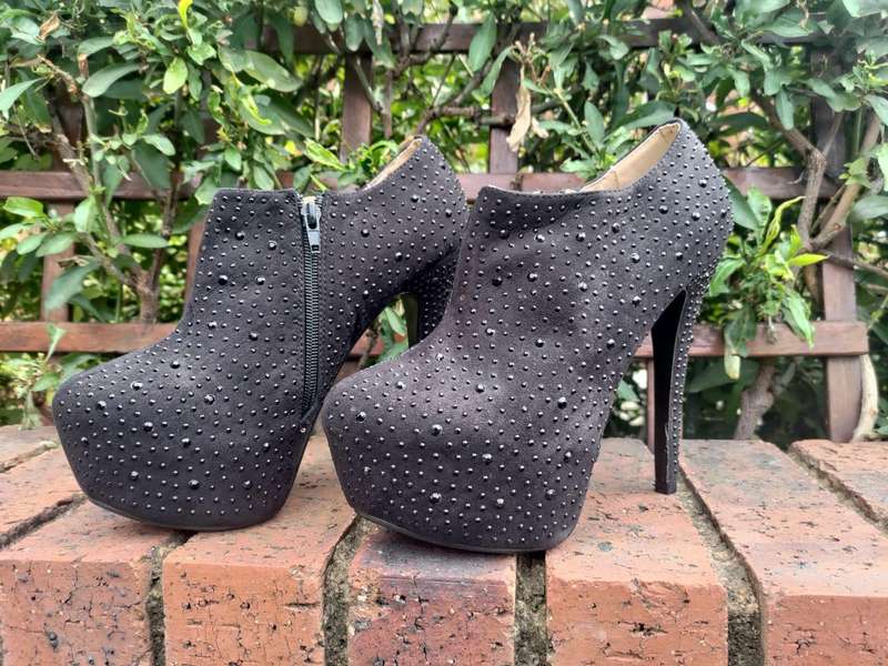 Black Sequin Stud Platform Ankle Boots