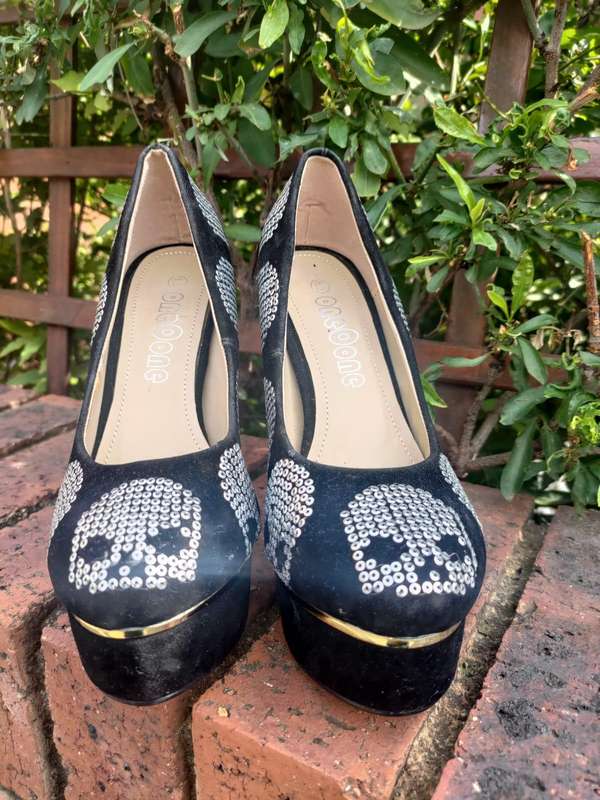 Skull Sequin Platform Stilettos